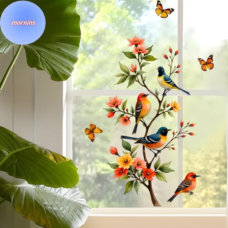 MORNIN Galho De Árvore Pássaro Borboleta Stier Janela Adere Decalque Porta De Vidro Decoração Casa Geladeira Eletrostáti