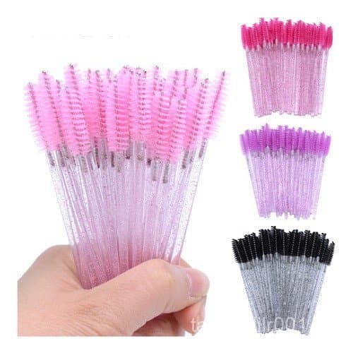 Kit 300 Escovinhas Com Glitter Extensão De Cilios Sobrancelha Lindas Descartáveis