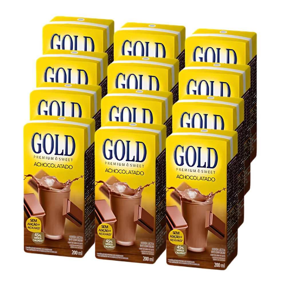 Kit Bebida Láctea Achocolatado Zero Açúcar - Gold 12 Unidades 200ml