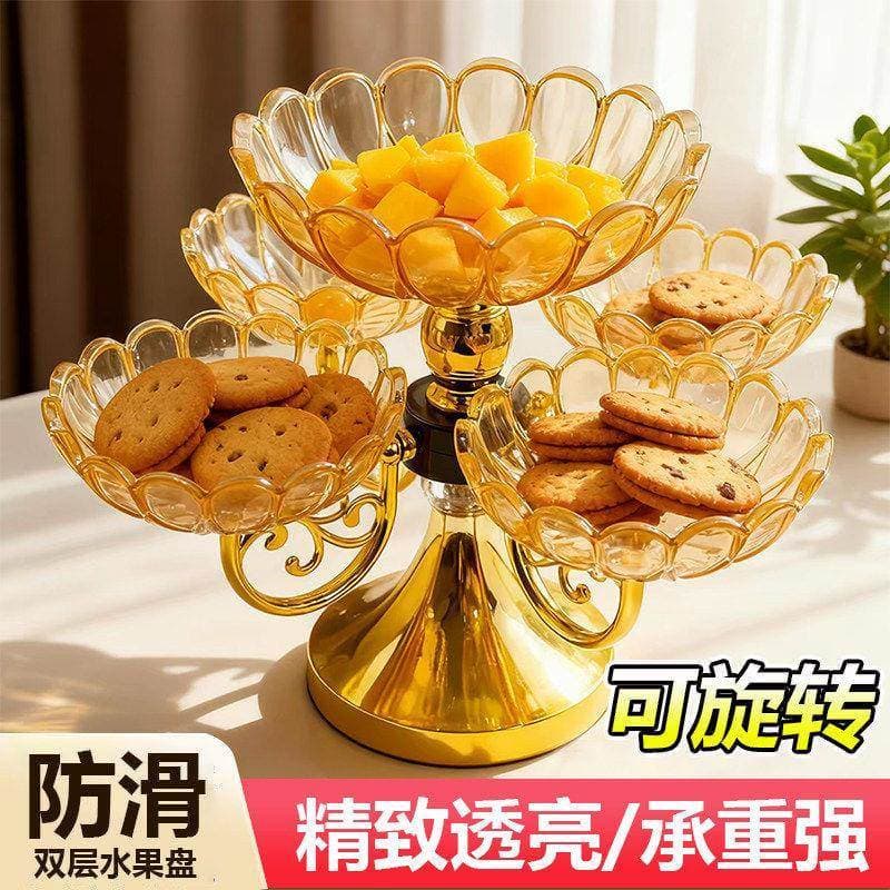 Mesa de centro prato de frutas estilo europeu cristal rotativo Multi-camada influenciador moderno casa sala de estar luz