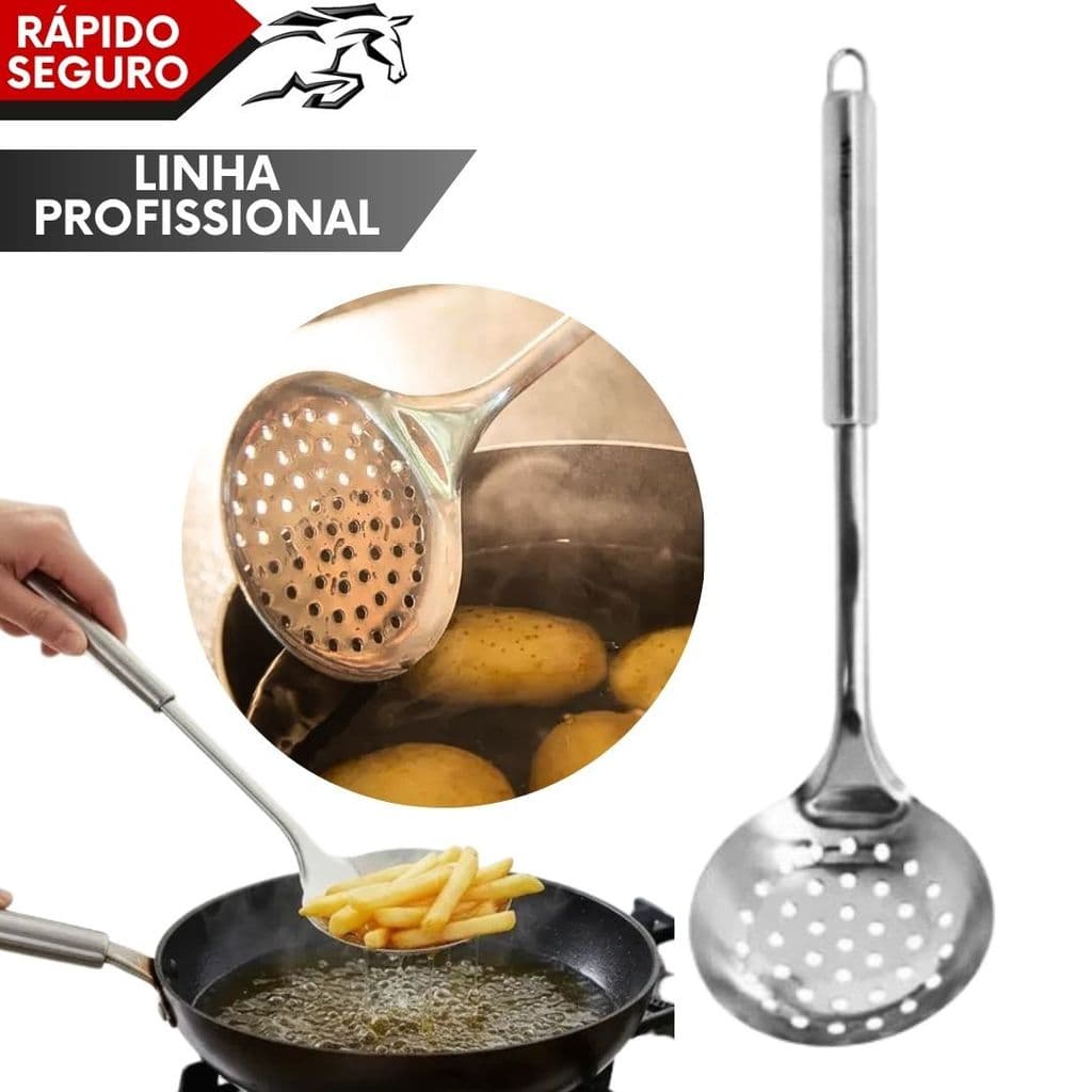 Escumadeira Inox Escorrer Óleo Fritura