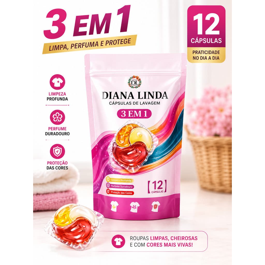 Detergente Cápsulas Lava Roupas 3 em 1 12 Cápsulas