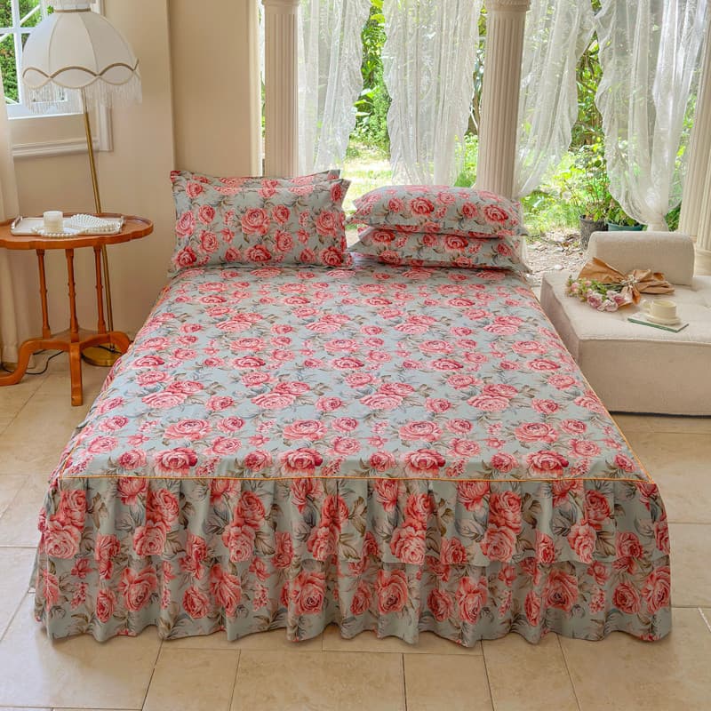 Saia de cama estilo conjunto de três peças quatro estações Universal algodão lavado estilo antiderrapante colchão capa p