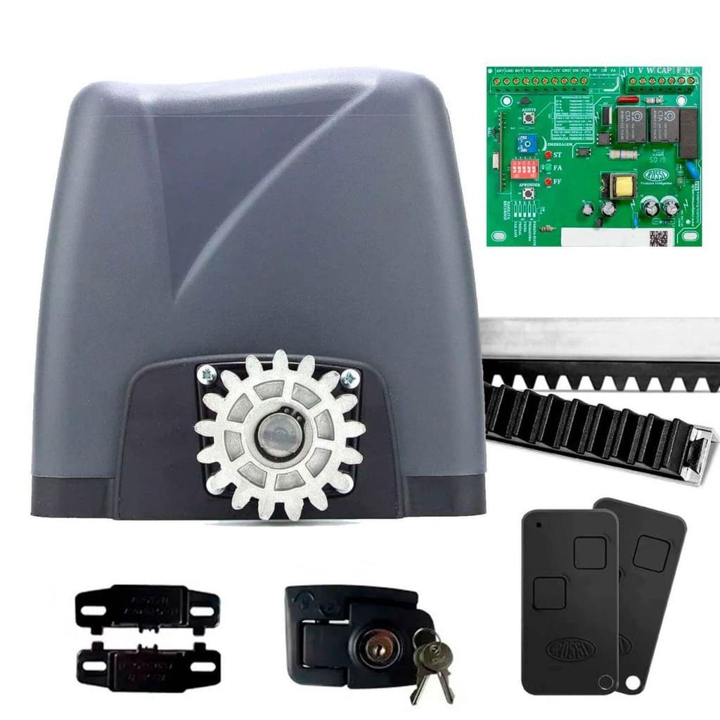 Kit Motor Portão Rossi Dz Nano Turbo 600kg 1/4 Deslizante Automático Eletrônico 3M Cremalheira 220V