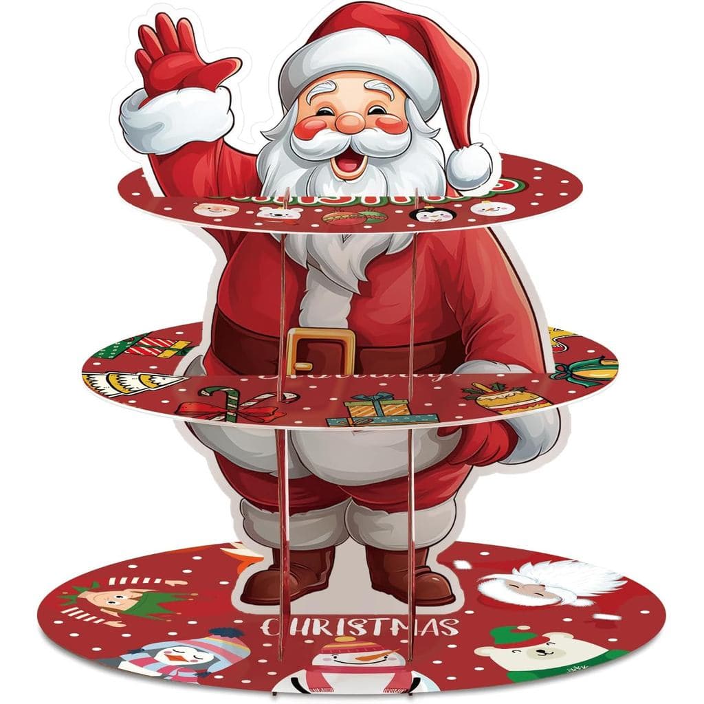 Suporte para Cupcakes de Natal com Tema Papai Noel, Suporte de Bolo de 3 Andares com Tema Papai Noel, Decorações para So