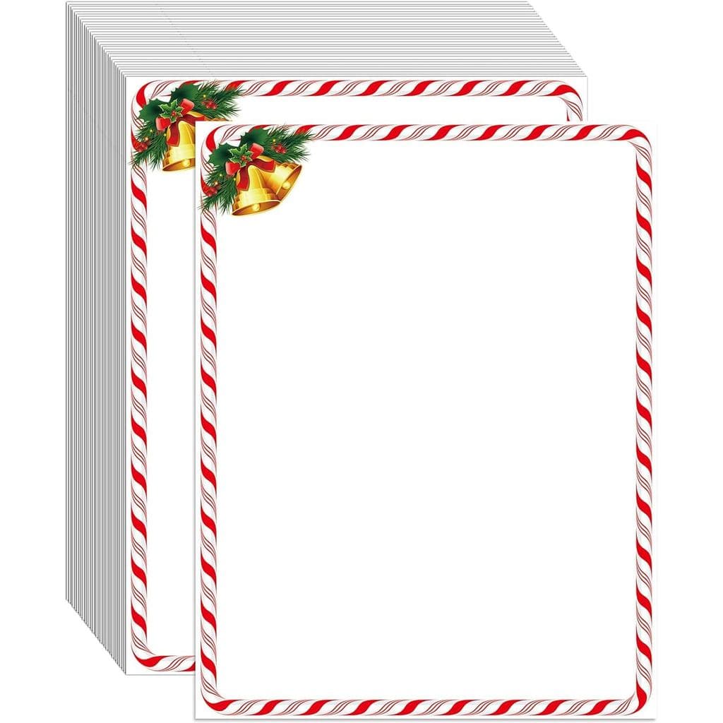 100 unidades de Papel Timbrado de Natal com Padrão de Bengala Doce e Guirlanda de Azevinho, Papel para Impressora de Con