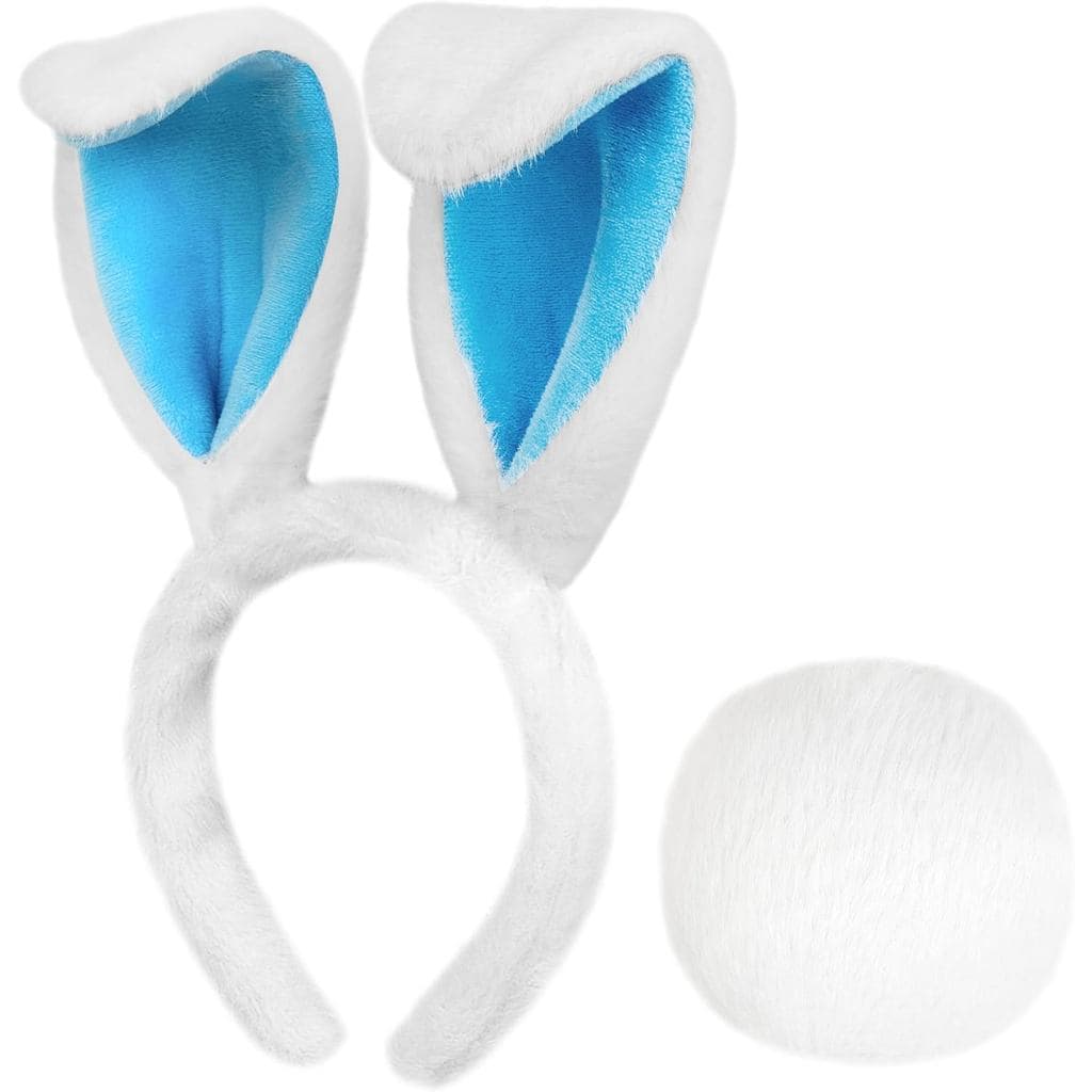 Conjunto de Tiara e Cauda de Coelho da Páscoa, Tiara de Orelhas de Coelho de Pelúcia Branca, Acessórios de Fantasia de C