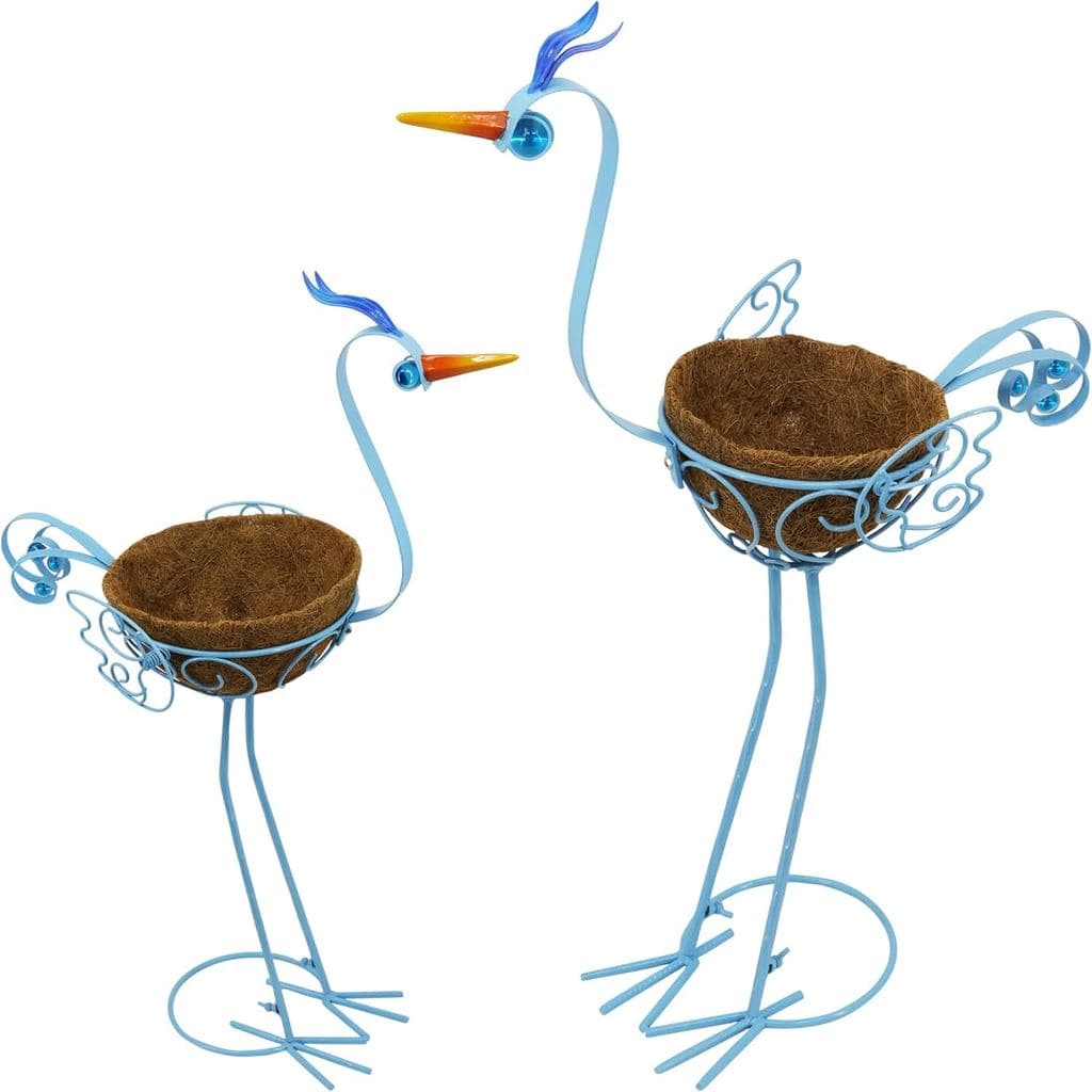 J-Fly 2 Conjuntos de Suportes para Plantas em Metal com Formato de Flor e Vasos de Coco, Suportes para Plantas, Vasos de