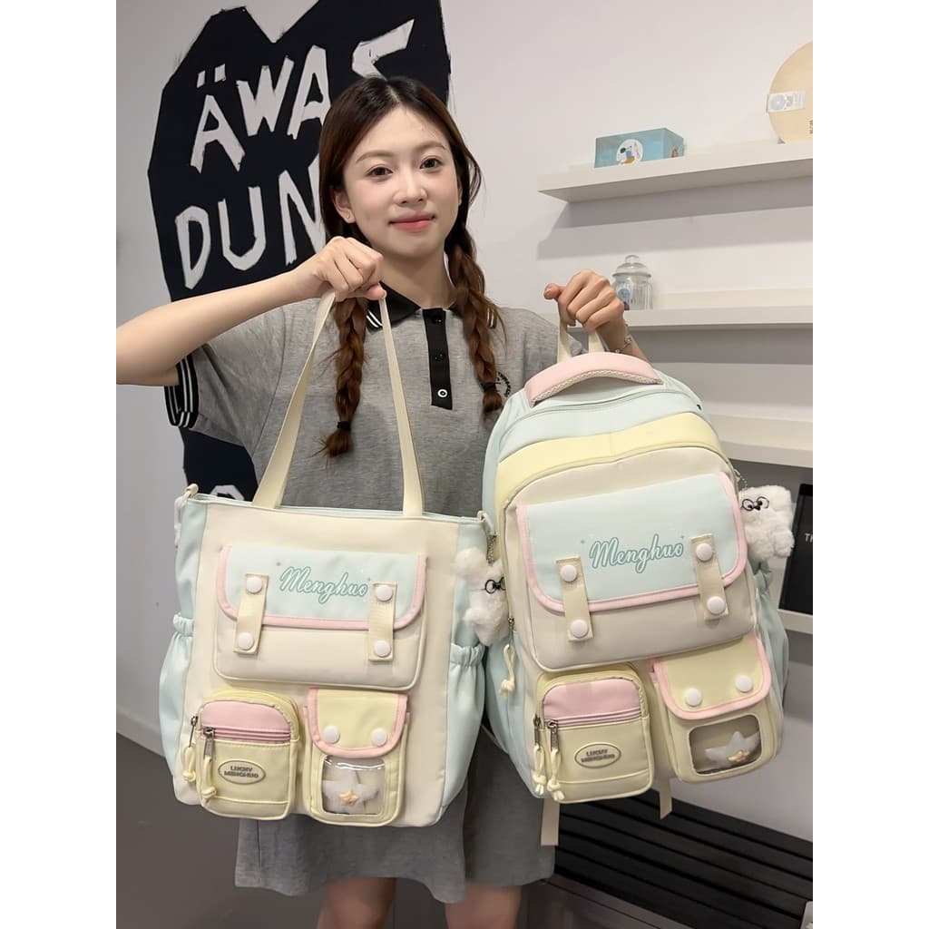 Mochila escolar para meninas, estudantes do ensino fundamental de três a quinta série, seis cores contrastantes, mochila