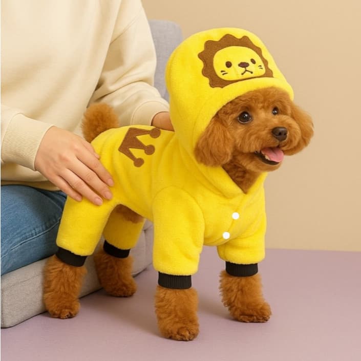 Fantasia Pet De Leão Com Capuz | Roupa Fofa E Quente Para Cães E Gatos No Inverno