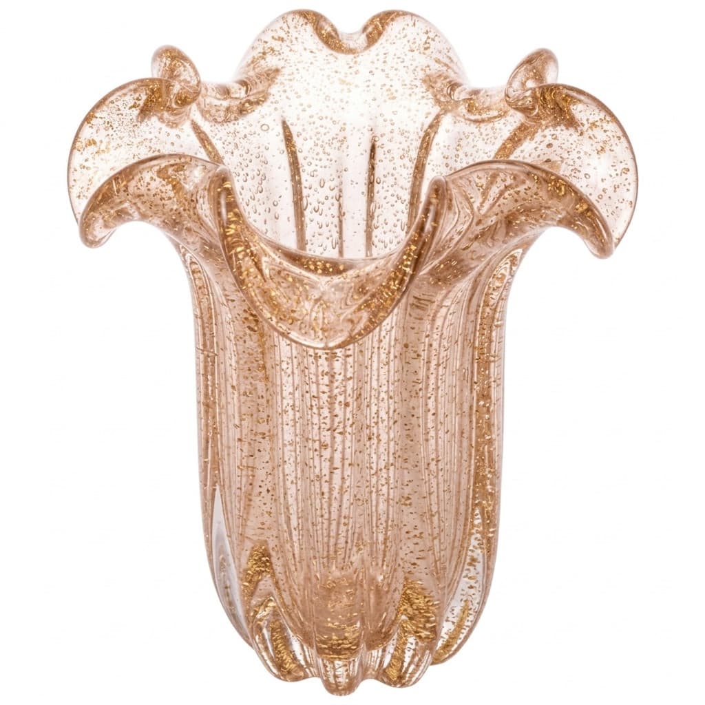 Vaso Decorativo de Vidro Murano Flat Italy Transparente C/Brilho Dourado 27x22cm Wolff