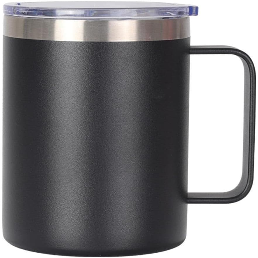 Caneca de Café de 12oz com Alça, Copo Térmico de Aço Inoxidável de Parede Dupla, Mantém Bebidas Quentes e Frias (Preto)
