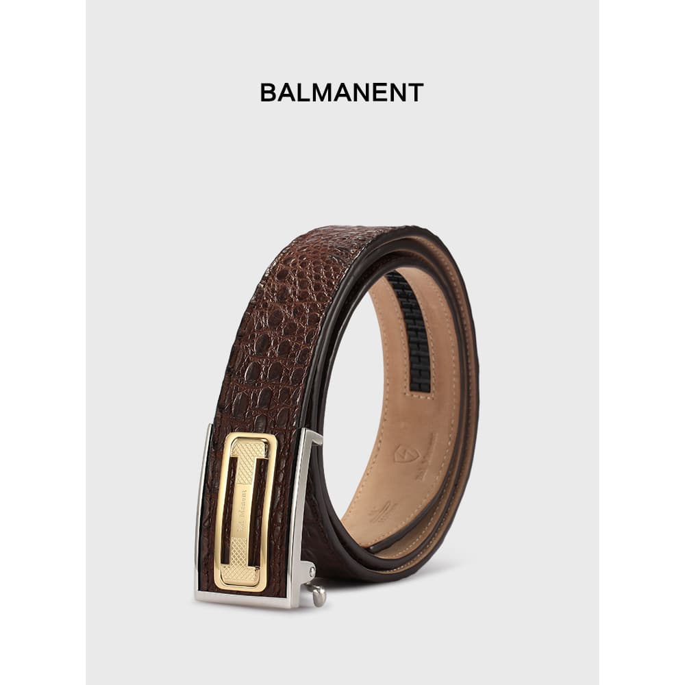 Bamart couro de crocodilo couro genuíno negócios moda masculina cinto de aço inoxidável fivela automática cinto caixa de