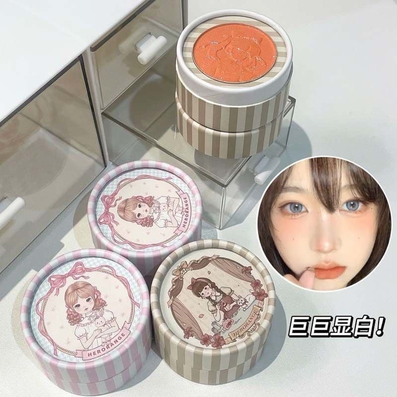 Blush em relevo Macaron genuíno, cor fofa, rosa Nude com piscamento fino, contorno naturalmente modificado, clareamento,