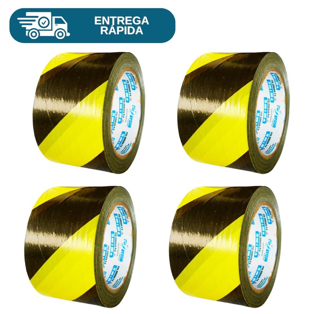 Kit 4 Fita Zebrada Amarela e Preta Para Isolamento 70mm X 150 Metros Sinalização