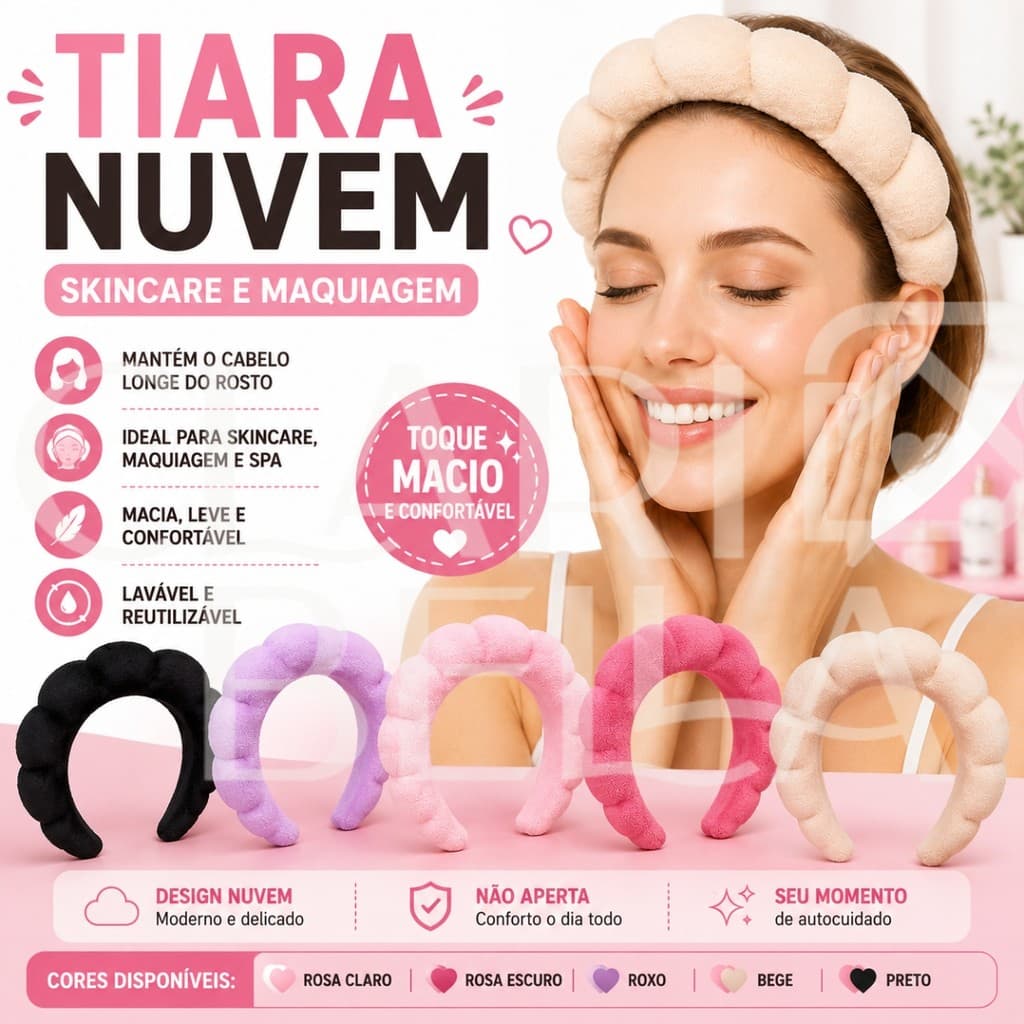 Tiara Nuvem Pelúcia Skincare Maquiagem Faixa Para Cabelo Facial Spa Makeup