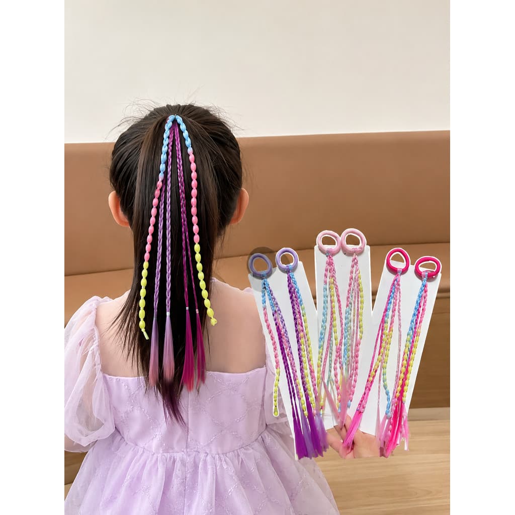Kit Mechas Coloridas Infantil com Elástico e Miçangas para Meninas Festa Carnaval Fantasia