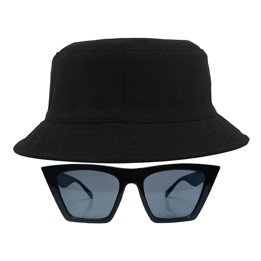 Kit Chapéu Bucket E Oculos De Sol Gatinho Quadrada Retro Vintage Com Proteção Uv400 Feminino Moda Casual, Estiloso MD-10