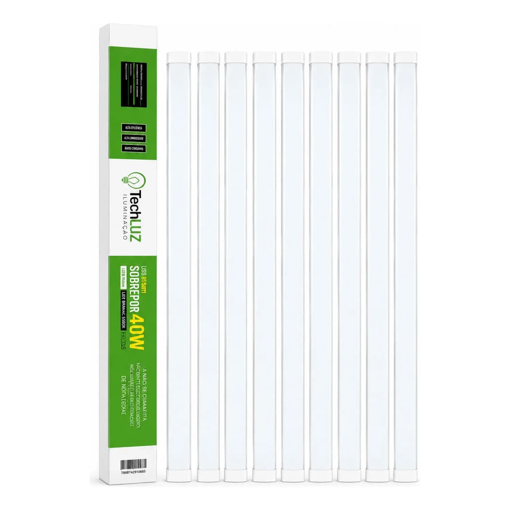 Kit 10 Luminaria Linear Led Techluz Slim 120cm 40w 6500k