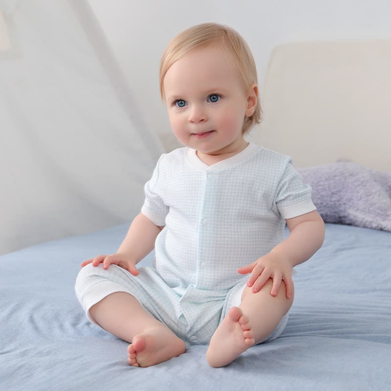Macacão de bebê verão fino manga curta calças médias bebê verão macacão puro algodão pijamas roupas de bebê roupas de ve