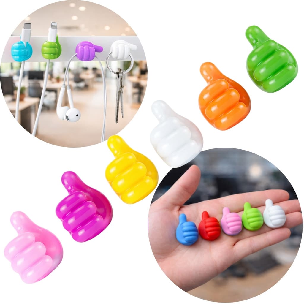 Organizador De Cabo Em Silicone Formato Joinha Autoadesivo Suporte Para Fios Celular Carregador