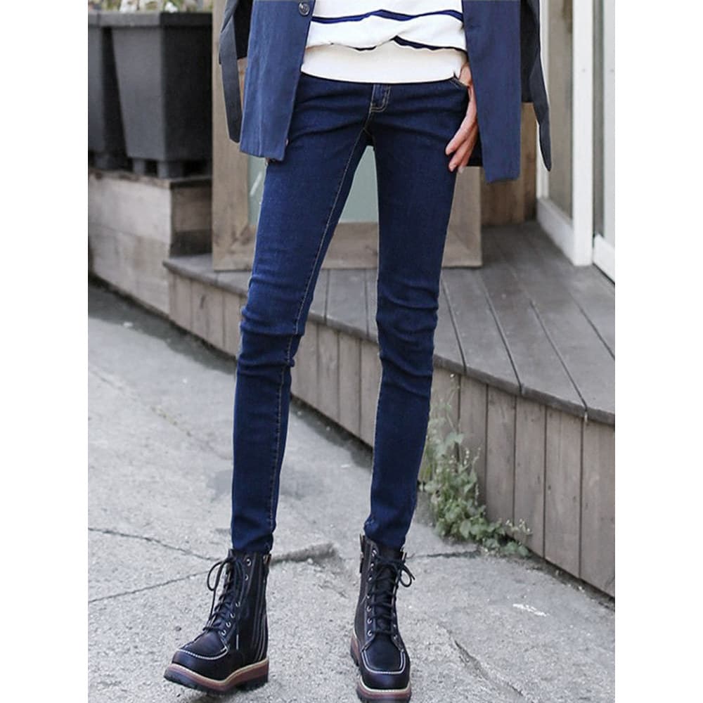 Fino azul escuro de alta elasticidade magro-ajuste Jeans masculino high Street Puffian bonito Retro calças magras versão