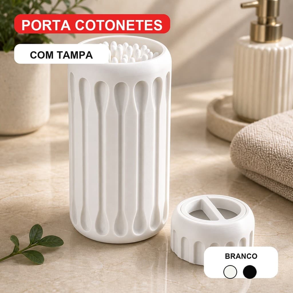 Porta Cotonete Dispenser Suporte Banheiro Organizador Pia Higiênico Branco Acessório 3D