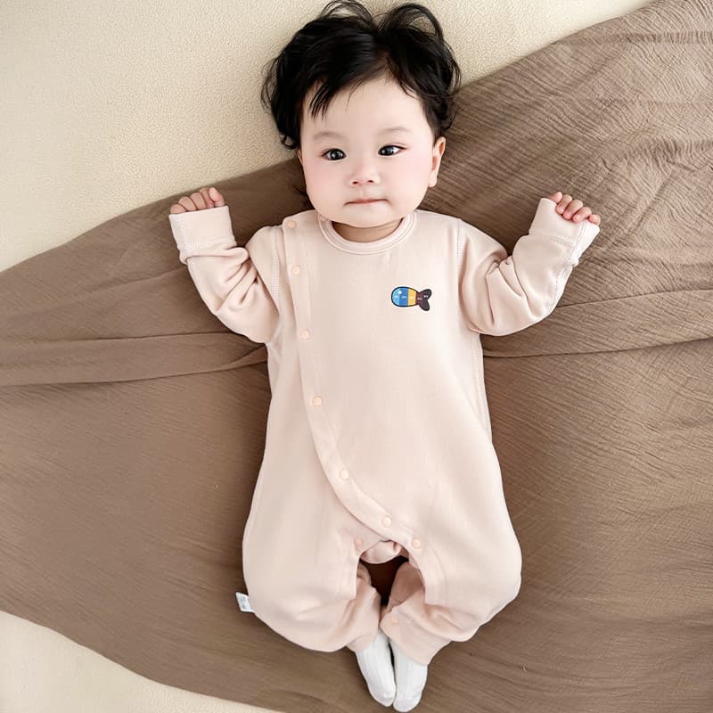 Macacão de bebê de seda amoreira engrossado quente Diagonal aberto bebê outono inverno macacão infantil pijama de manga
