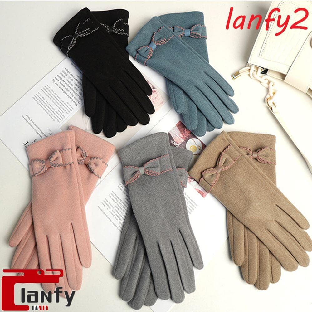 LANFY Luvas De Tela Sensível Ao Toque Dedo Cheio Senhoras Acessórios De Inverno Cor Sólida Proteção Contra Frio Estilo C