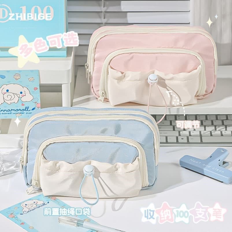 Menina rosa estrela lápis caso de alto valor grande capacidade dupla camada japonês feminino cordão Multi-camada papelar