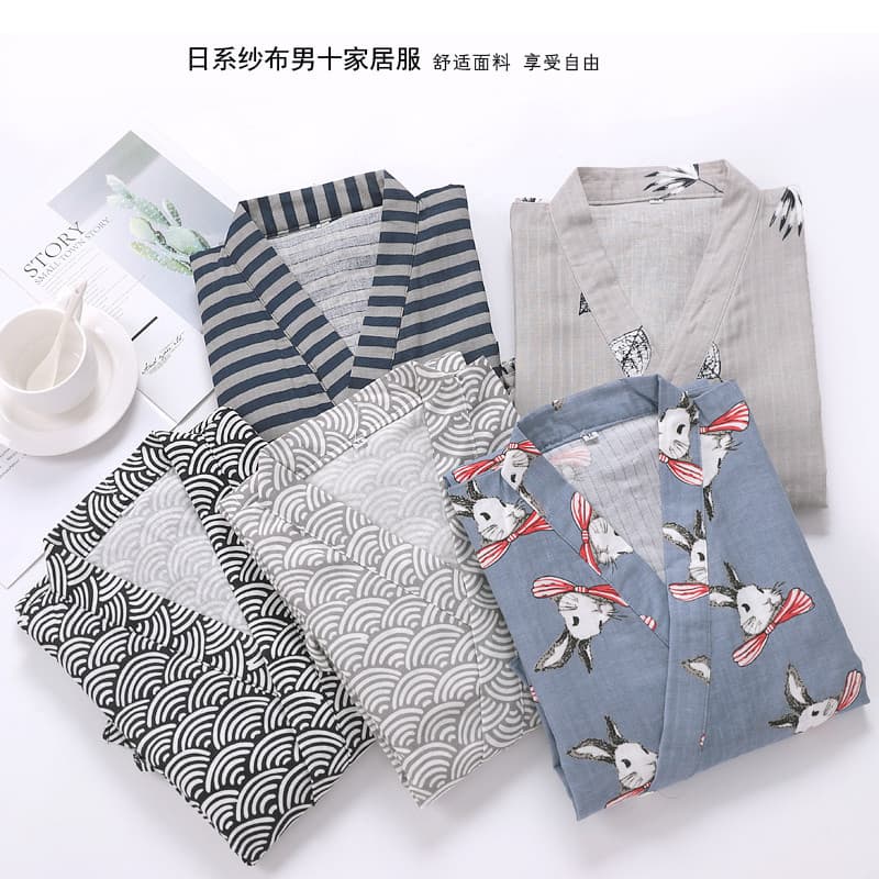 Kimono pijamas masculinos de algodão puro feminino primavera verão estilo fino estilo japonês casais Plus Size roupões d