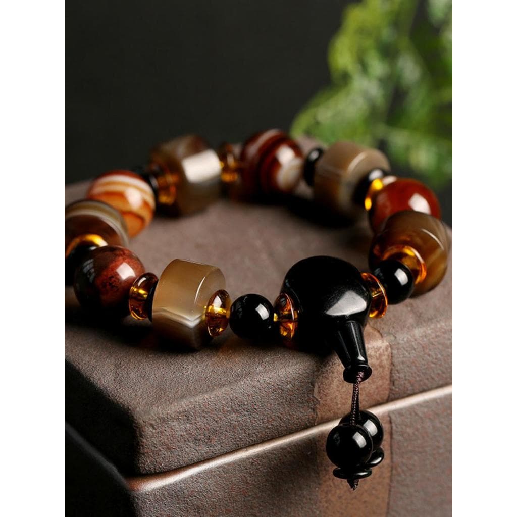 Original Natural emaranhado velho ágata pulseira dominador único círculo masculino ábaco grânulo pulseira estilo étnico