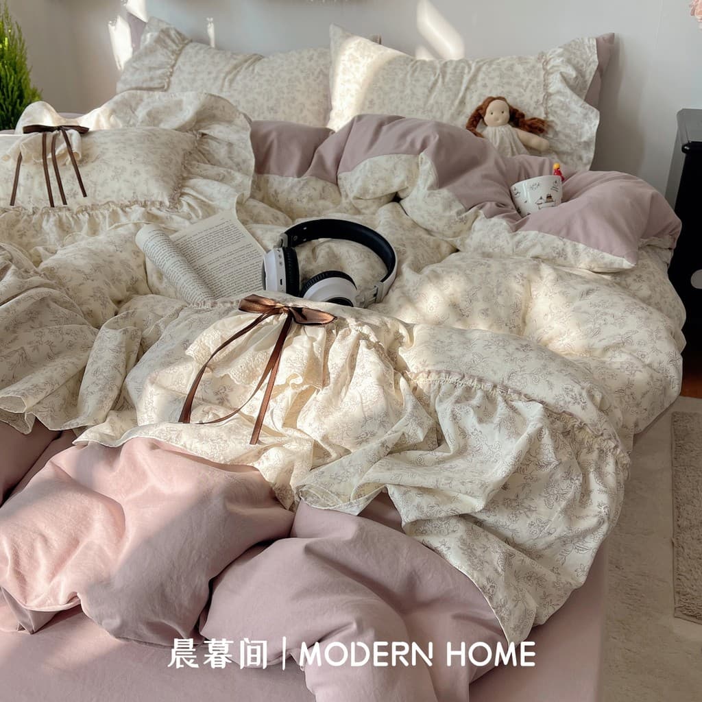 Conjunto de quatro peças de cama borboleta estilo princesa nuvem algodão classe A renda francesa colcha capa lençol dorm