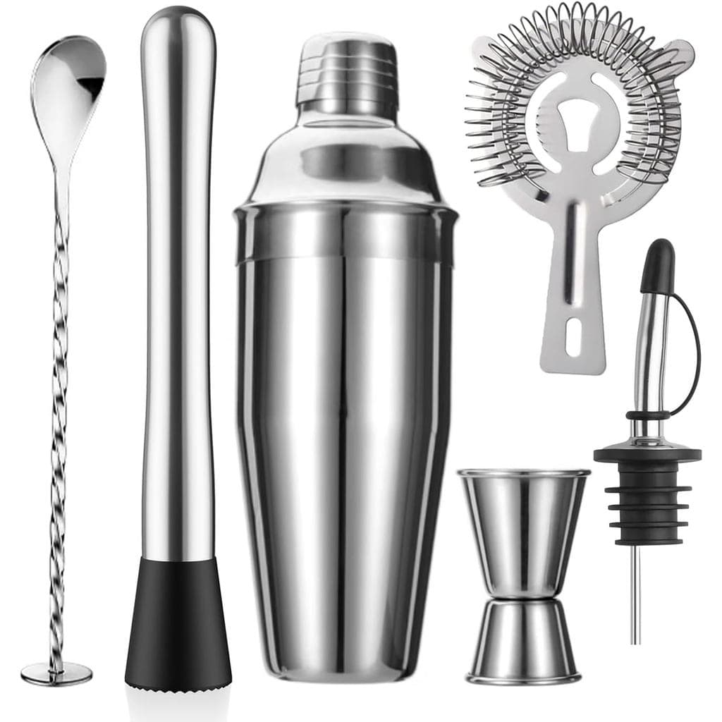 Conjunto de Coqueteleira ZPUFAW de 6 Peças, Coqueteleira de 24oz, Coador, Muddler, Medidor, Colher de Mistura, Bico Dosa