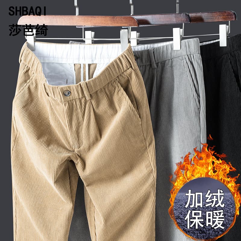 Roupas masculinas de inverno calças de veludo mais veludo engrossado quente em linha reta calças casuais masculinas tama