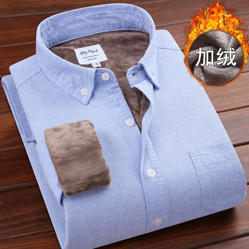 Sabaqi inverno puro algodão Oxford girando quente camisa de manga comprida camisa quente masculina cor sólida forro de l