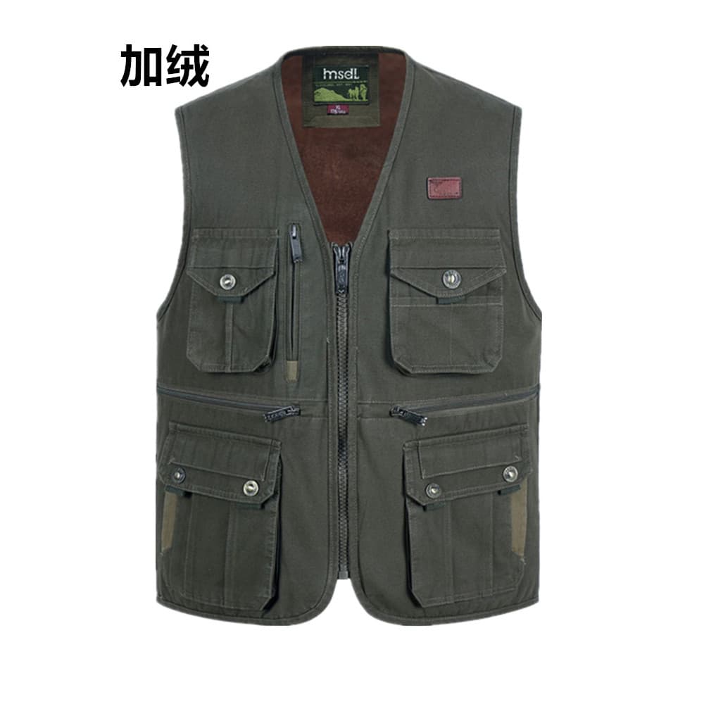 Colete masculino forro de lã Casual Multi-bolso colete de pesca fotografia colete de meia-idade idosos cintura quente