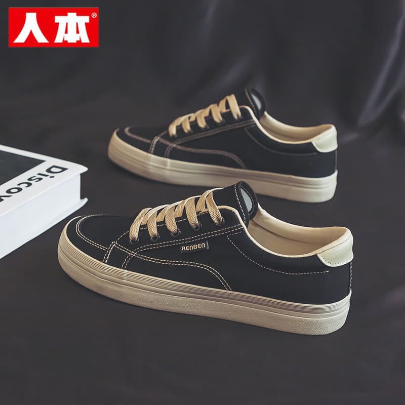 Sapatos de lona humana masculino 2026 primavera novo estilo preto primavera outono sapatos masculinos All-Match respiráv