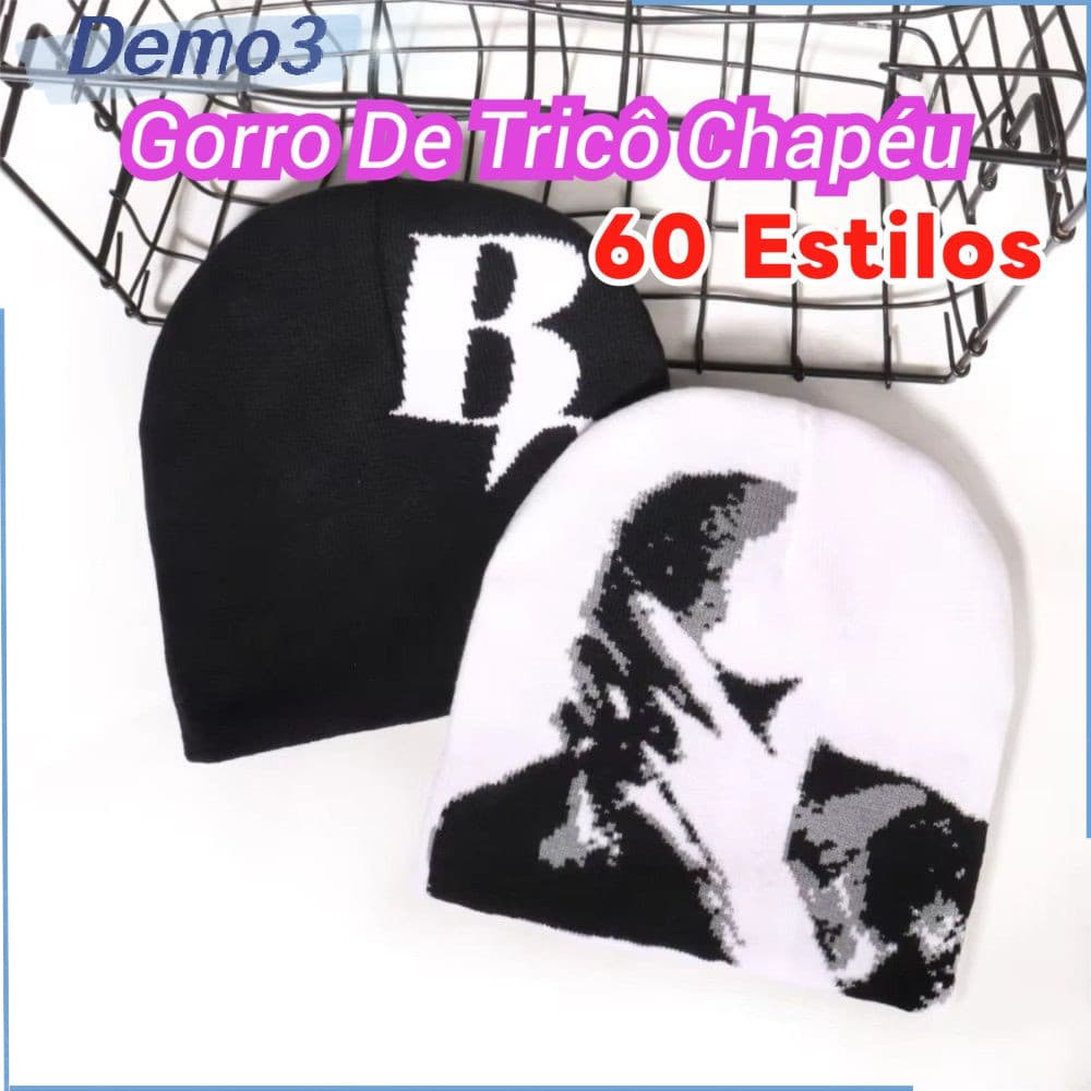 Chapéu De Malha Acrílica De Lã Y2K Vintage Feminino Gorro Quente De Inverno Harajuku Hip Hop Casual Skulli