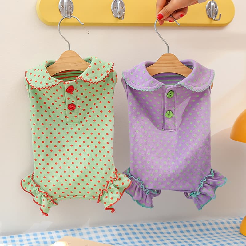 Algodão primavera verão cão bolinhas capa barriga roupas Pet boneca colar roupas de quatro patas bonito gato roupas