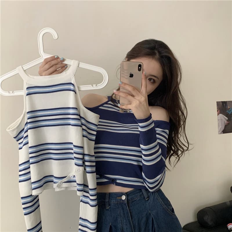 Fora do ombro Design cuidadoso malhas de manga comprida 2025 novo estilo primavera outono feminino fino ajuste H