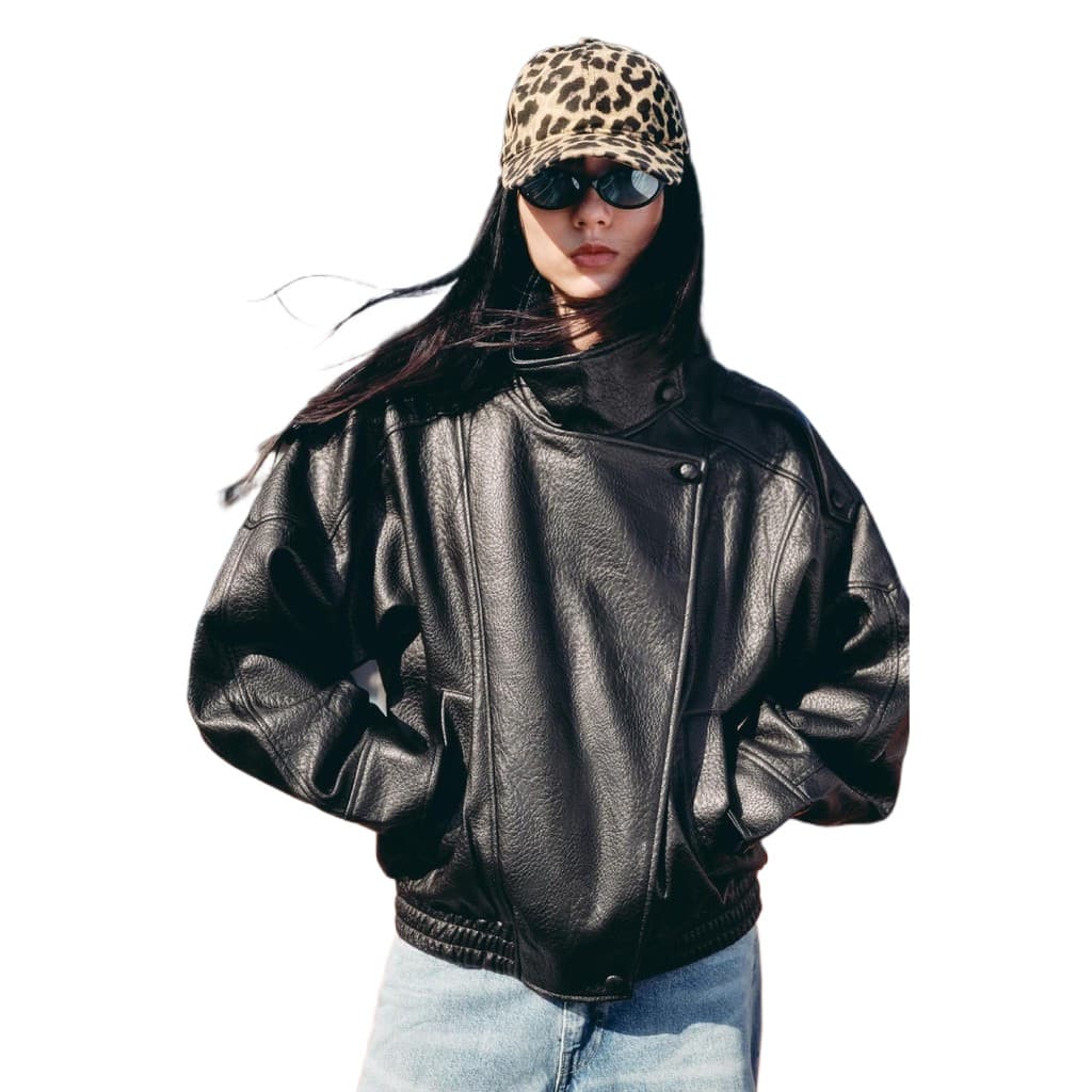 Mulheres Vintage Solto Jaqueta De Couro Falso Outono Inverno Manga Longa Streetwear Casual Casaco Curto Feminino Moto Ou