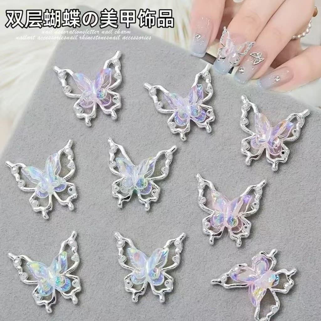Borboleta dupla Manicure jóias liga diamante decoração pingente diy Material acessórios para unhas