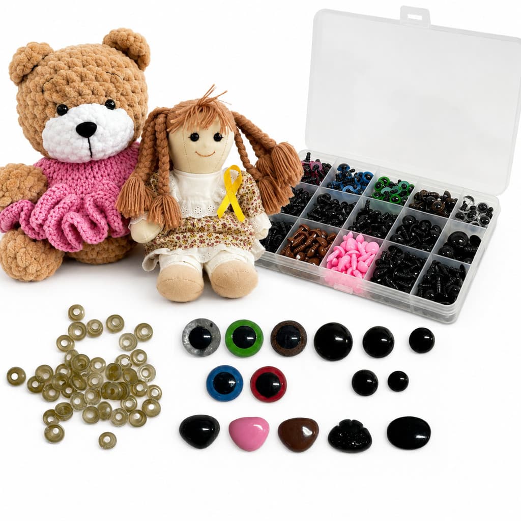 Kit 560 Peças Olhos e Focinhos com Travas + Case Organizadora para Amigurumi, Pelúcia e Bonecas