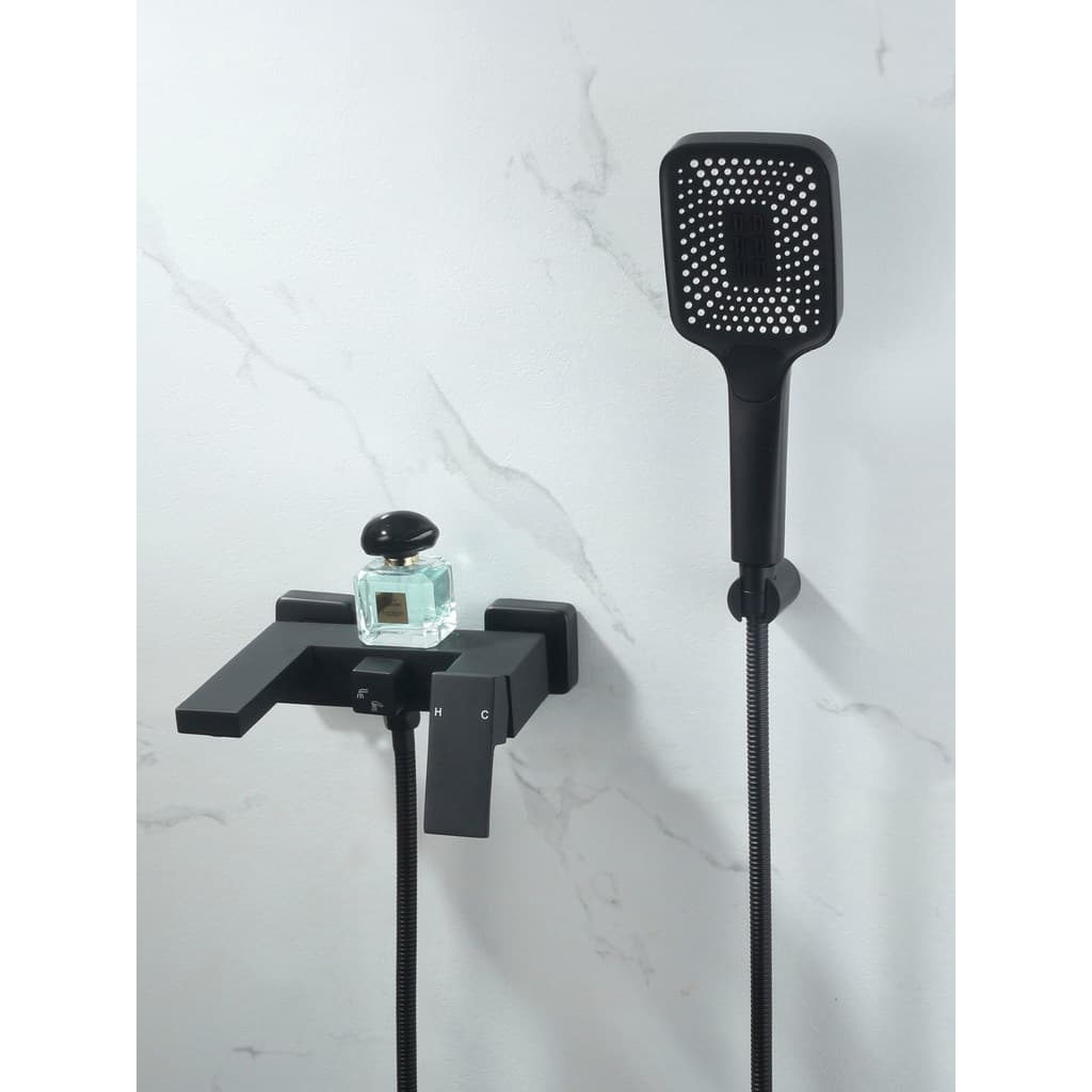 Estilo europeu preto quadrado banheira torneira chuveiro sprinkler conjunto quente e frio todo o cobre sprinkler com saí