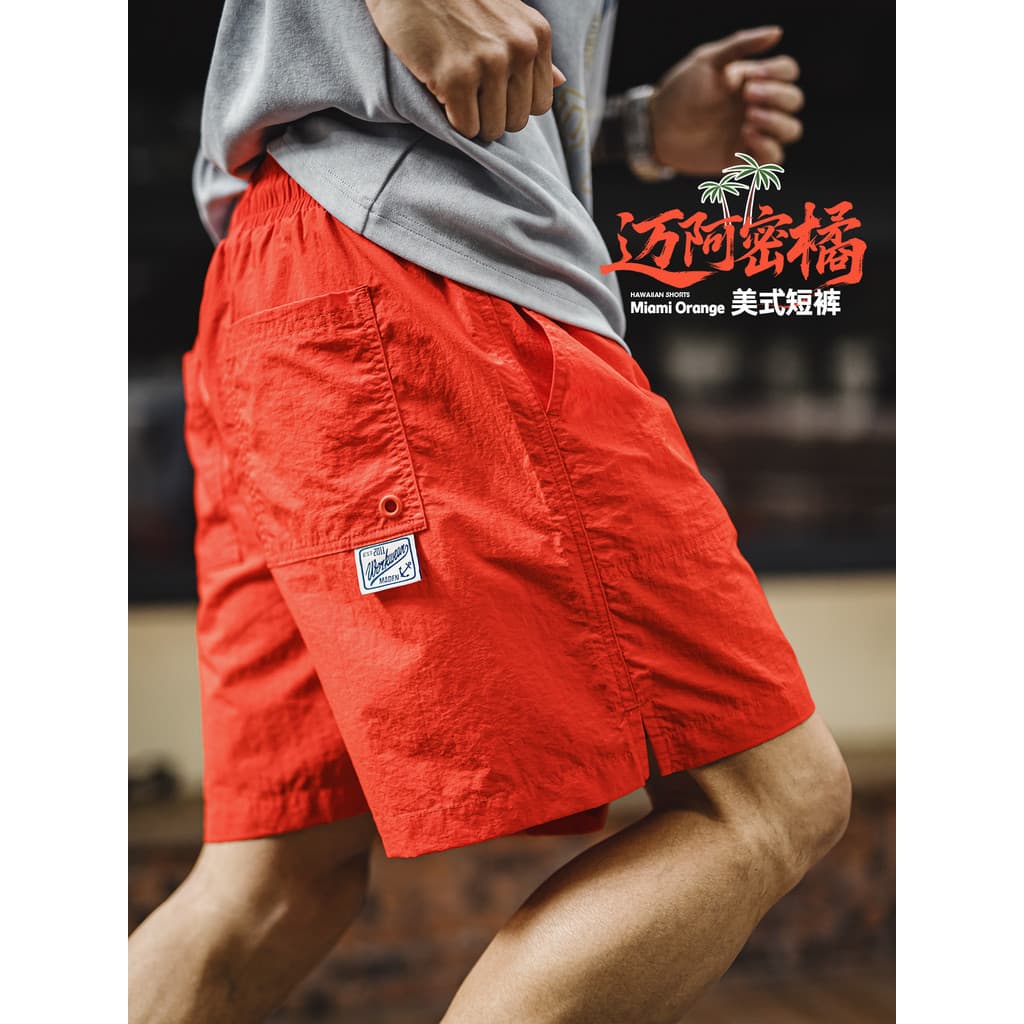 Moderno ferramentas americano laranja beira-mar férias praia Shorts Taslon exterior Wear Casual calças de 5 pontos mascu
