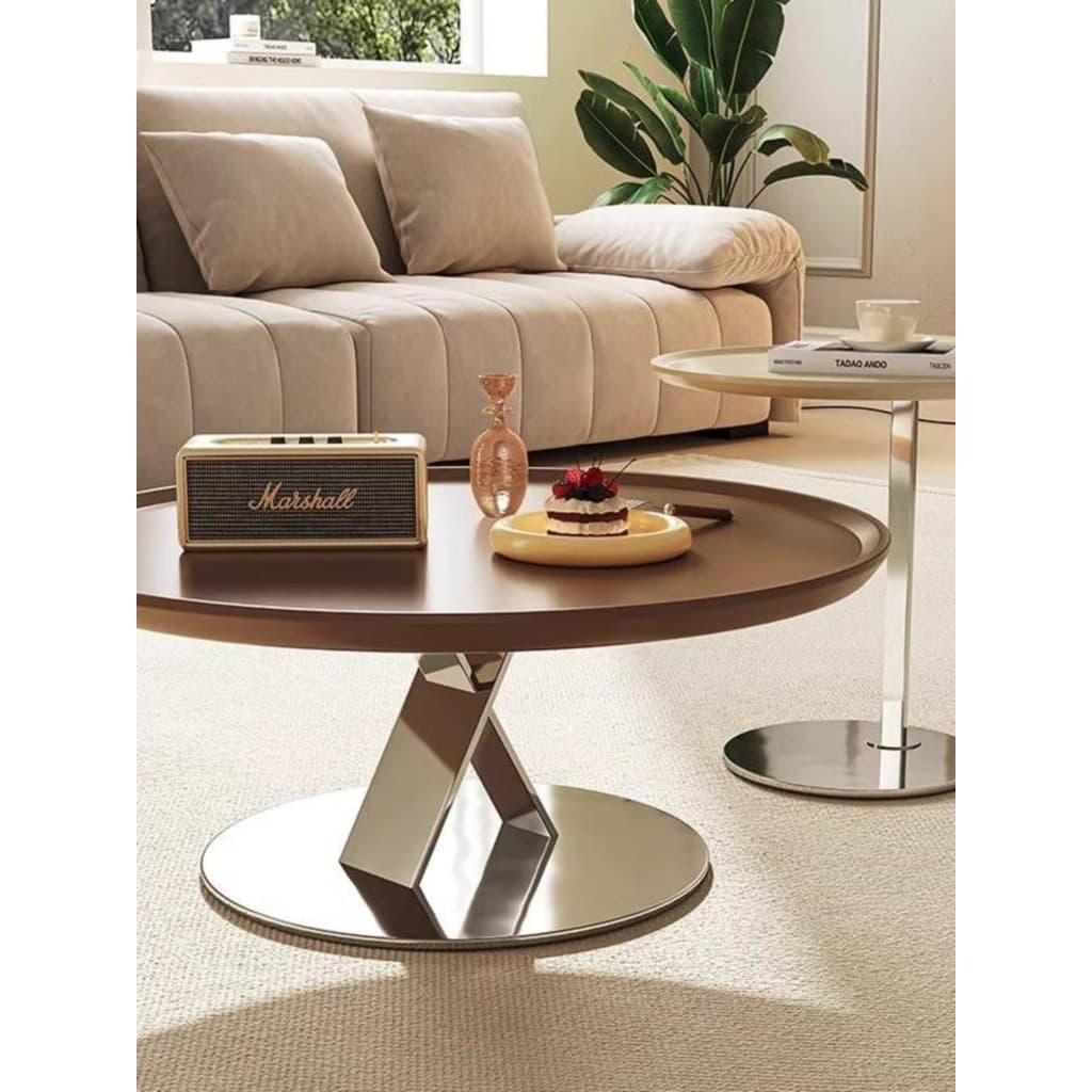 Mesa de centro redonda francesa varanda aço inoxidável sala estar casa minimalista Designer estilo creme mesa café moder