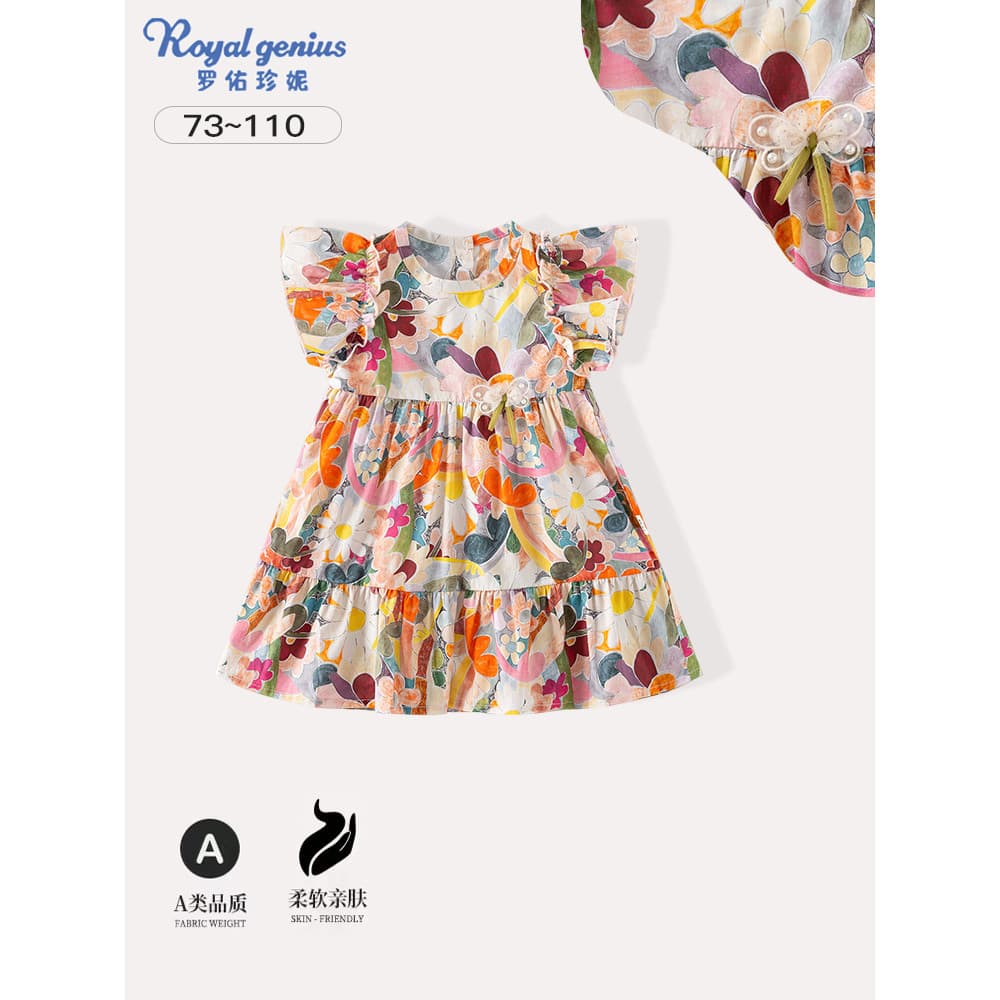 Meninas vestido de verão novo estilo puro algodão flor estilo nacional classe a linha saia um algodão crianças princesa