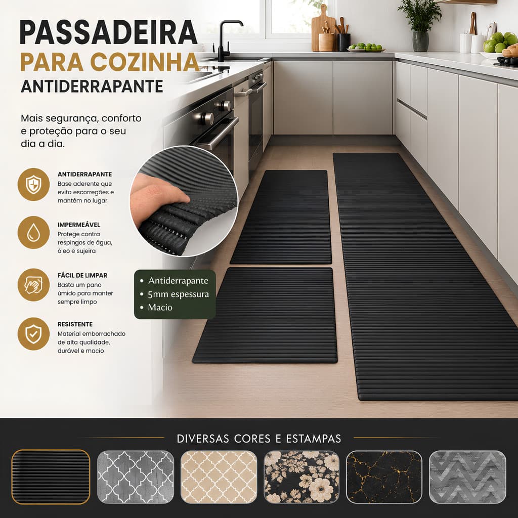 Tapete Passadeira Emborrachada Super Premium Antiderrapante Soft 0,45cm de largura