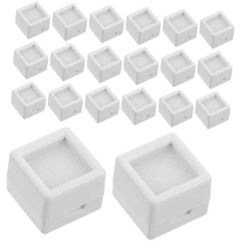 Uonlytech 20 Unidades De Caixas De Exibição Brancas Com Tampa Acrílica E Almofada De Espuma De 2 Cm , Pedras Preciosas S